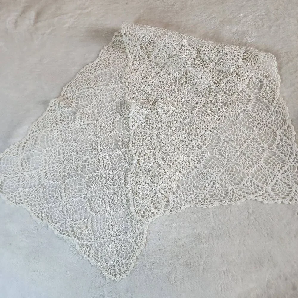 Vintage Crocheted Set of Two White Table Runners